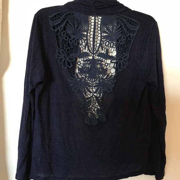 Lace back detail blue sweater cardigan. - Picture 4 of 6